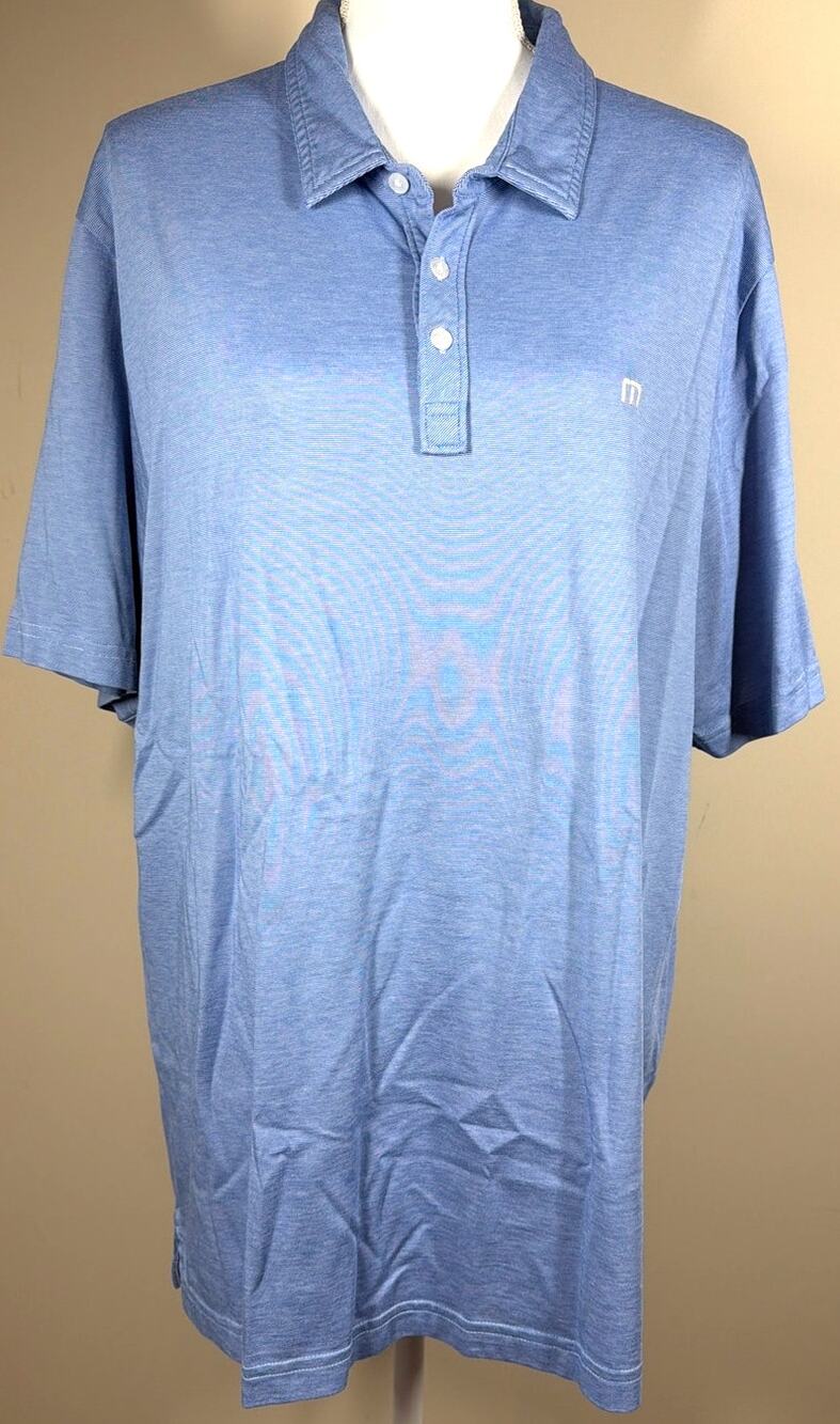 Travis Mathew Blue Striped Polo 60% Pima Cotton Size 2XL